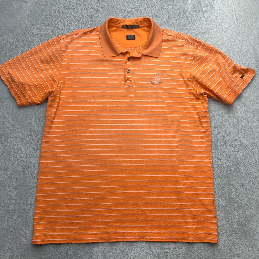 Tiger Woods Collection Polo Mens Orange Striped Pinehurst 1895 Golf Shirt XL